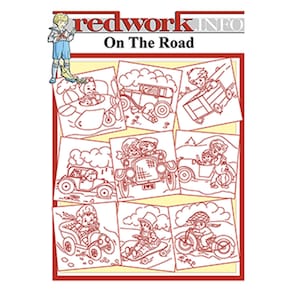 On The Road, Hand Redwork Embroidery Pattern, Trace it to fabric, Embroider it, Color it, frame it, Quilt it, Lots of Fun, Nine 8x11 Designs
