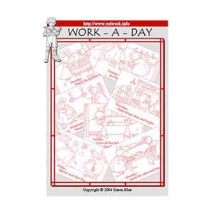 Work a Day Hand Redwork Embroidery, Work A Day, 7 Days of the week Redwork Pattern, Trace on fabric, Embroider, Color, Quilt, 11X8 7Designs