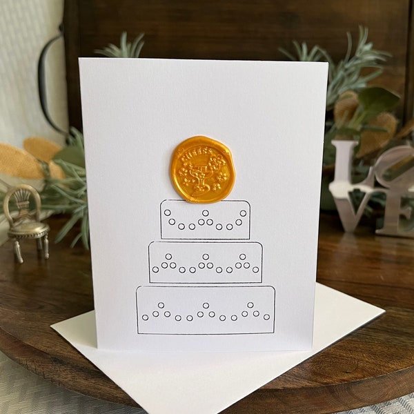 Wedding cake with Cheers greeting card, Anniversary card, Cheers on your wedding day, Bridal shower card