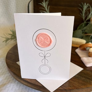 New baby pink rattle greeting card, Welcome to the world little one, Baby shower, Push gift, Gender Reveal