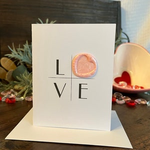 Carte de sceau de cire de bloc d'AMOUR, coeur de Saint-Valentin, anniversaire, mariage, félicitations