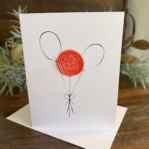 Happy Birthday balloon bouquet greeting card - For him her mom dad aunt uncle family best friend - Customizable wax seal stamp color
