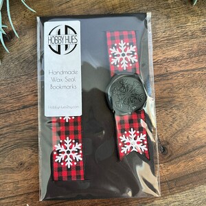 Snowflake bookmark, Red and black plaid ribbon, Wax seal stamp bookmark, Journal bookmark, Journal marker