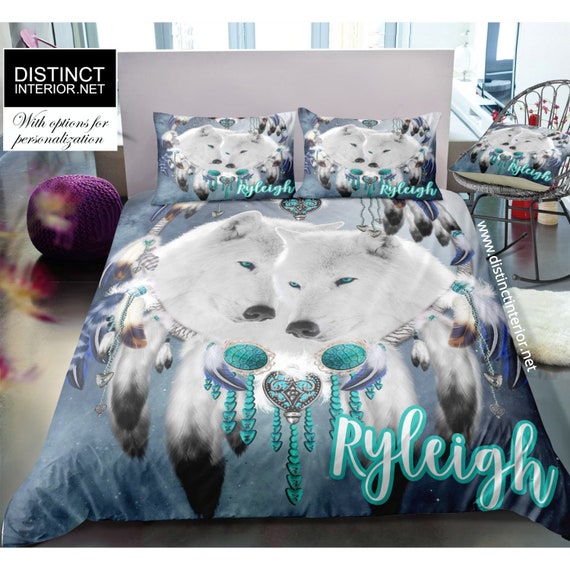Distinct Interior Personalized Dreamcatcher White Wolf Bedding Etsy