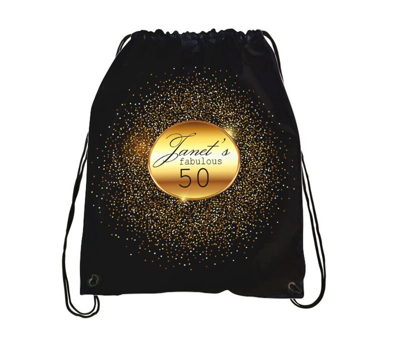 Personalized Party Favor 4pcs Peronalized Drawstring Backpack In Black And Gold Motif Gift for Bestfriend Custom Birthday Gift