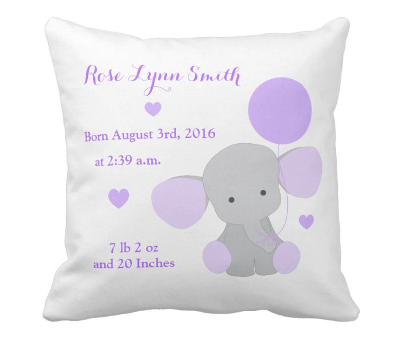 Distinct Interior Personalized Baby Birth Announcement Elephant Baloon Custom Birth Stats Cushion Cover; Baby Pillow With Name