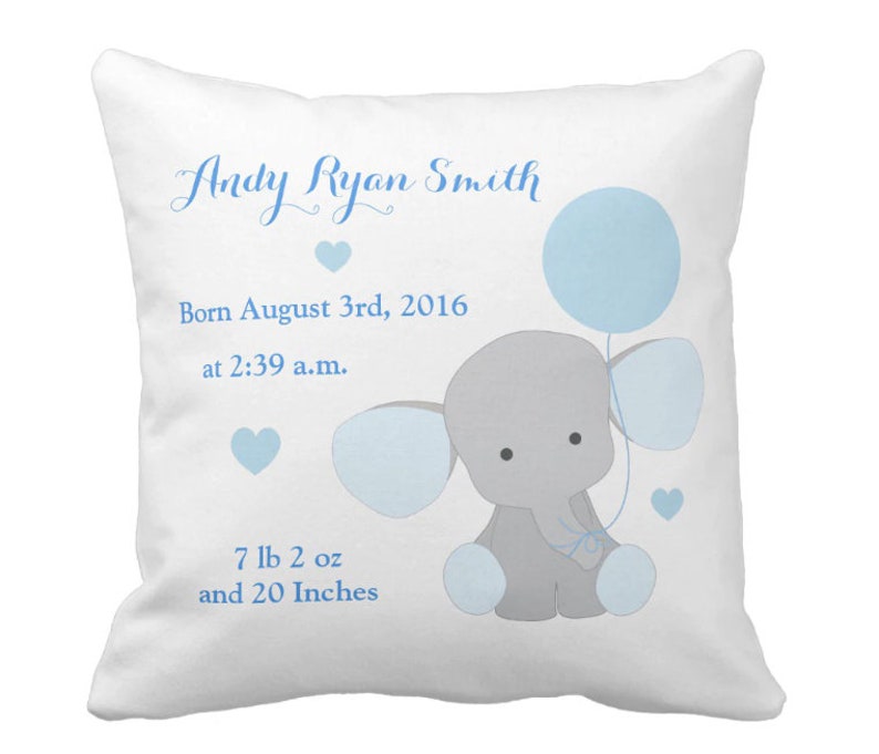 Distinct Interior Personalized Baby Birth Announcement Elephant Baloon Custom Birth Stats Cushion Cover; Baby Pillow With Name