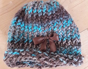 Turqoise & Brown Baby Hat