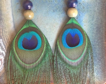 Peacock Feather Earrings - Dangle Earrings - Handmade Jewelry - Unique gift for her -Peacocks - Feather Earrings - Birds - Statement Jewelry