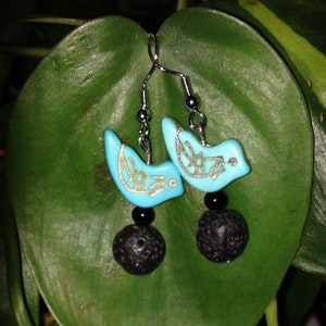 Blue Bird Earrings - Lava Stone Earrings - Aromatherapy Jewelry - Essential Oils - Healing Jewelry - Unique Gifts Sister, Mom, Friend - Zen