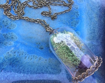 Amethyst Necklace - Terrarium Necklace - Crystal Necklace - Healing Stone - Zen Jewelry- Meditation Jewelry - Handmade Gift her - Birthstone