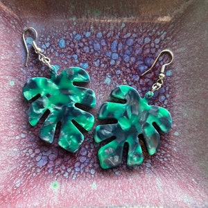 Plastic Leaf Earrings-Resin Leaf Earrings-Leaf Jewelry-Leaf Earrings-Green Leaf Earrings-Lightweight Earrings-Statement Earrings-Nature Gift