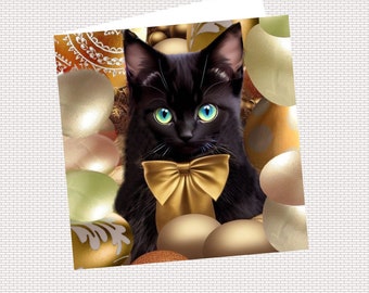 greeting card, easter, double with cat: "my beautiful golden knot"