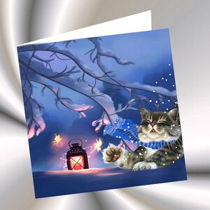 carte d'inspiration russe, double , carrée avec chats Noël, nouvel an  : thé à la russe