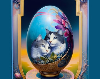 Tarjeta de felicitación doble con gato: Pascua para dos