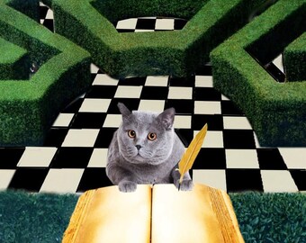 Tarjeta de felicitación doble con gato: bloqueo del escritor