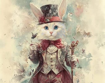 Tarjeta de felicitación de doble cara con gato: divertido conejito de Pascua.