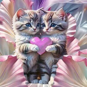 biglietto d'auguri, festa della mamma, doppio con gatto: cuori di gattino
