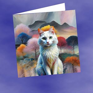 carte de voeux, double avec chat : aux couleurs de l'automne