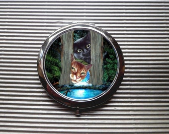 grand  miroir de poche avec chat : duo de chats