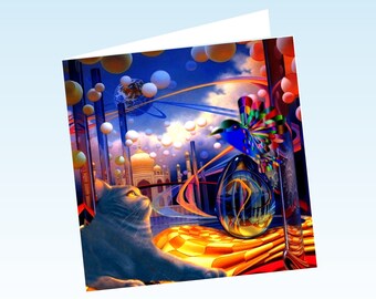 Doble tarjeta de felicitación con gato: "claroscuro"