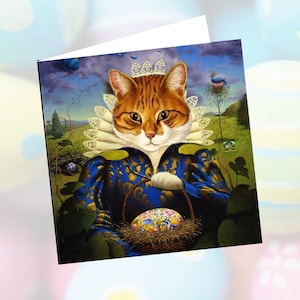 carte de voeux , pâques, double avec chat : le chat de Pâques