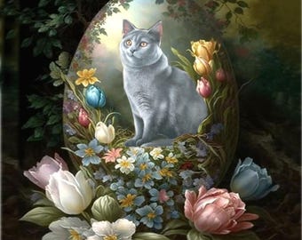 Doble tarjeta con gato, doble tarjeta, "en Pascua, ¿por qué no un gato?