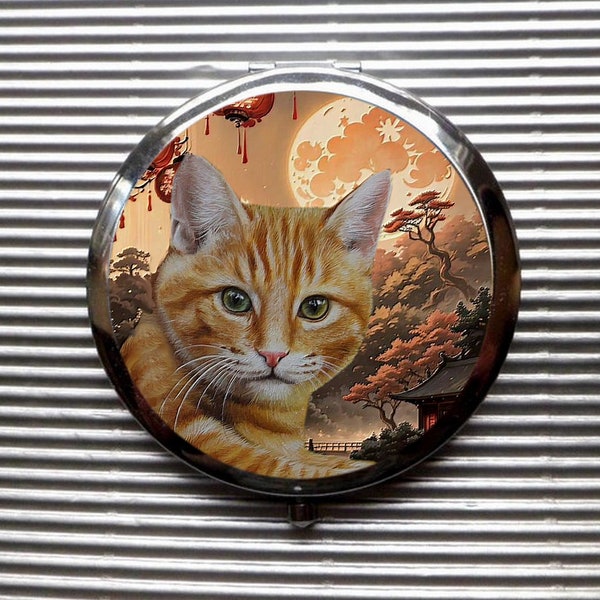Grand  miroir de poche avec chat : rêve de Japon