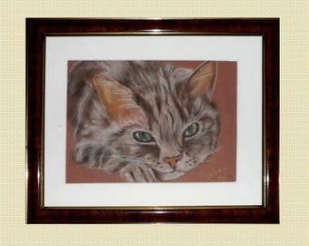 retrato de gato en colores pastel suaves: mirada tierna