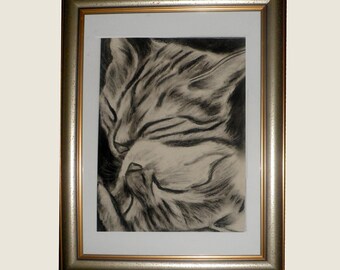 retrato de gato pastel seco: dúo tierno