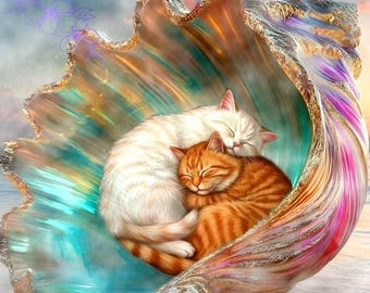 Tarjeta doble cuadrada con gato: las dos perlas