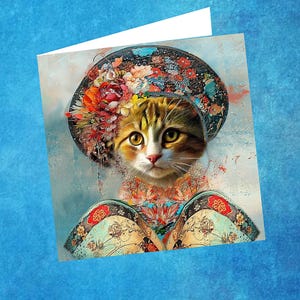 carte double  carrée avec chat  : Rêve de Chine