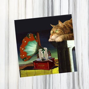 carte double  avec chats un brin surréaliste: mon beau phonographe