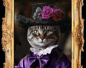 Retrato de gato personalizable: mi hermoso sombrero de flores