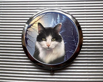 grand  miroir de poche avec chat : nuit d'hiver