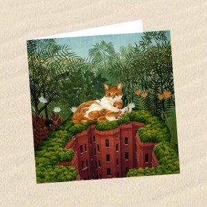carte chat, carte de voeux chat , carte d'art chat: je me mets au vert!