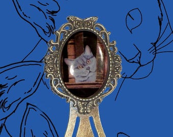 Bookmark cabochon with cat: la Bibliothèque Carthusian