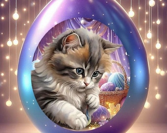 Tarjeta de felicitación de Pascua doble con gato: el gatito de Pascua