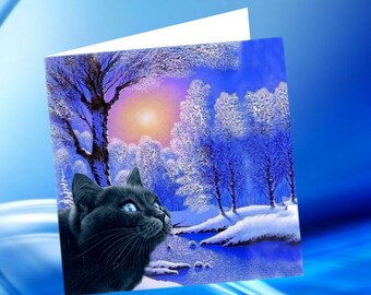 carte chat, carte de voeux chat , Noël, Nouvel An