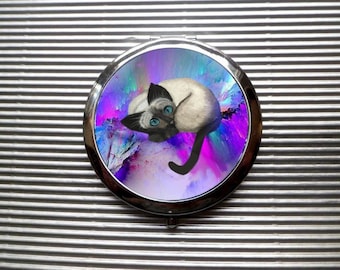 Espejo de bolsillo grande con gato: gato siamés