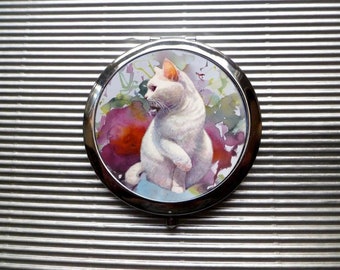 Grand  miroir de poche avec chat : curiosite