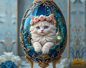 Tarjeta de felicitación de doble cara con gato: el gato de Fabergé