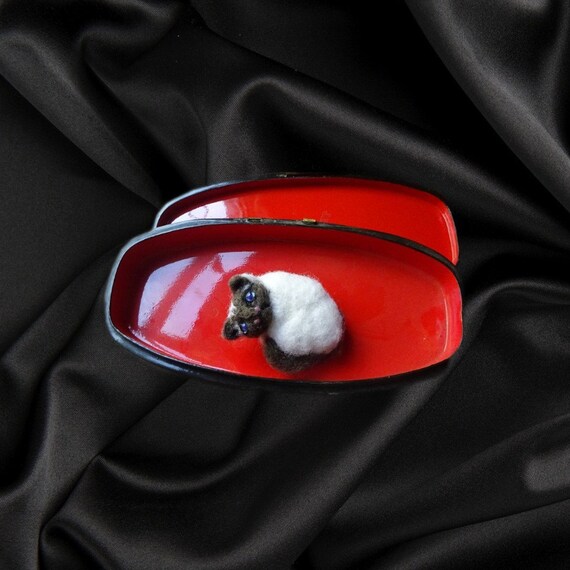 Broche Chat Sacré De Birmanie En Laine Cardée