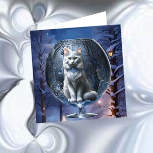 Weihnachten, Neujahr, Doppelkarte mit Katze: ein Winter ganz in Blau