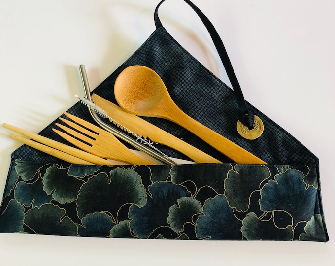 Zero Waste Kit with Bamboo Cutlery, Metal Straw and Brush, and Chopsticks