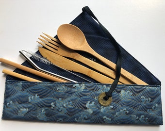 Zero Waste Kit with Bamboo Cutlery, Metal Straw and Brush, and Chopsticks