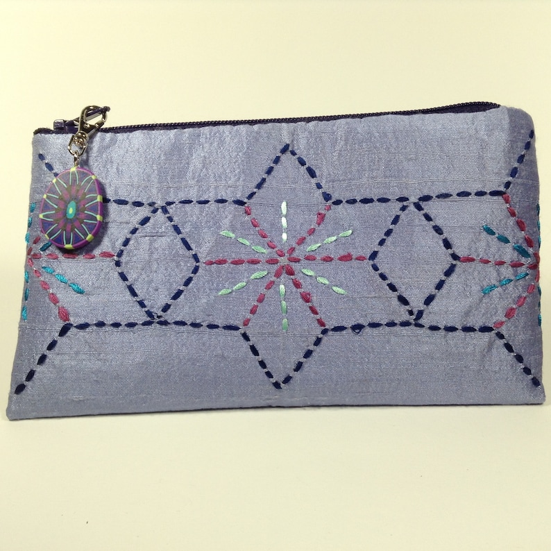 Lavendel Sashiko ritssluiting Coin Purse afbeelding 1