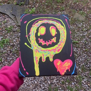 Neon Blacklight Trippy Stitches Smile Heart Painting!