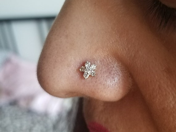 Floral Diamond Nose Screw Small Diamond And Gold Nose Stud Etsy