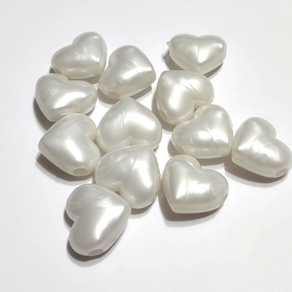 Large Pearl Hearts, Beads, Hearts, White, Heart Beads, Hair Beads, Easter Beads, Bridal, Gifts for, Pearl